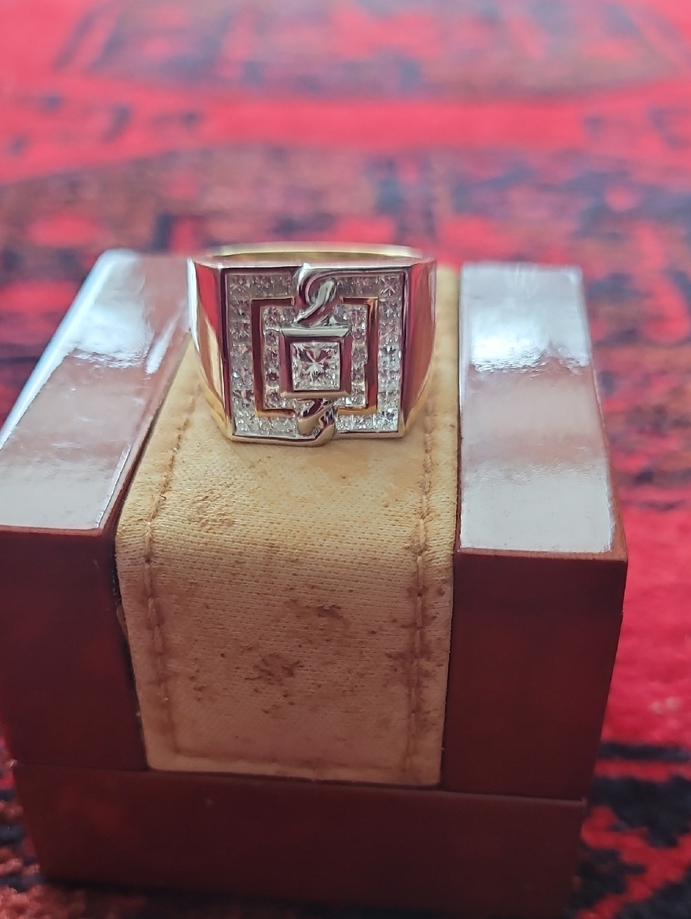 Men’s Gold Diamond Ring – Bold Square Design